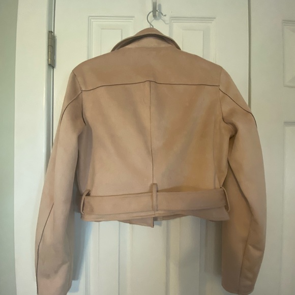 Biker Moto Cropped Jacket Faux Suede Saks Fifth Avenue - Picture 6 of 14